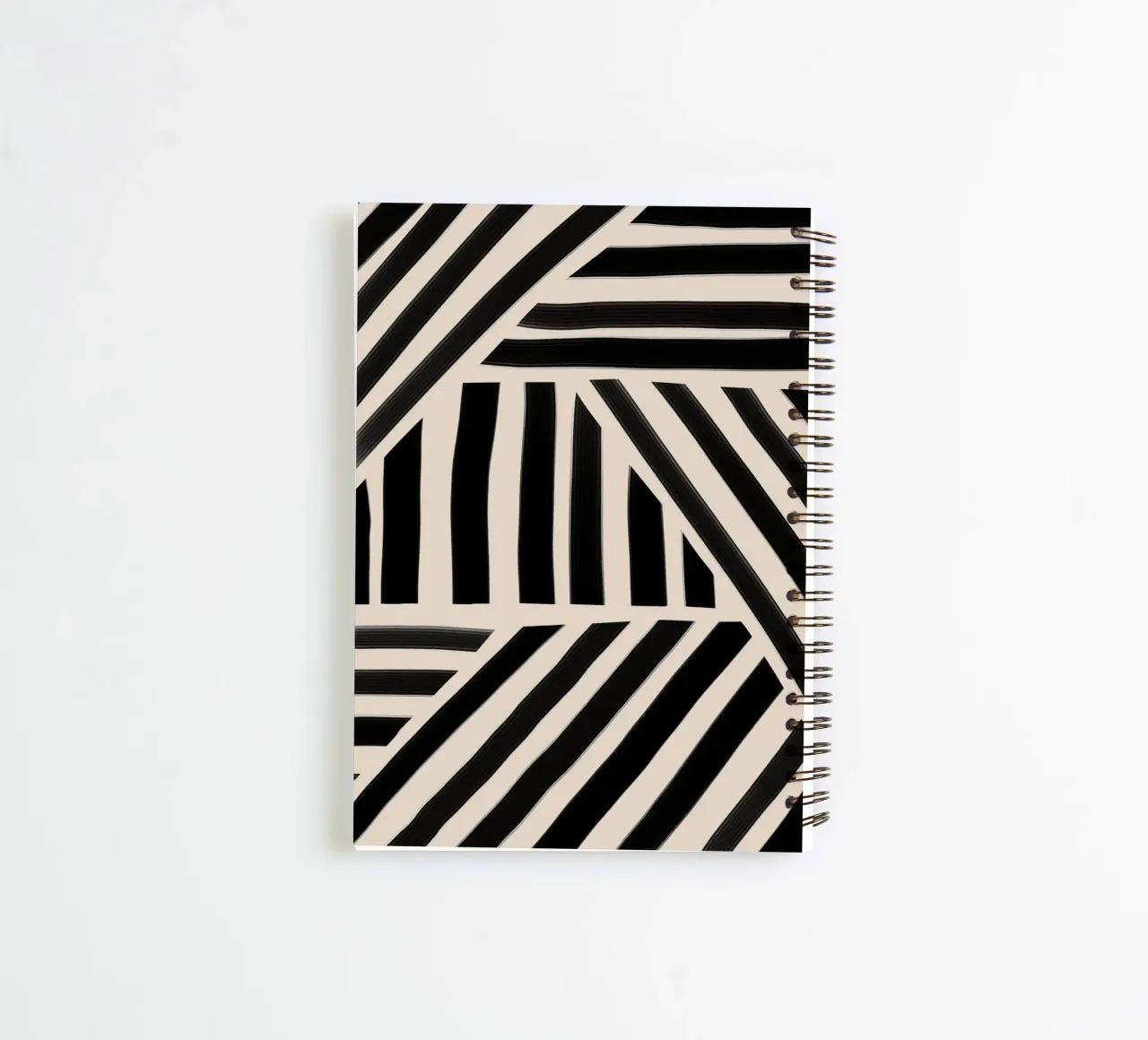 Geometric Black and White Striped Pattern spiral notebook by Melloi Art Print