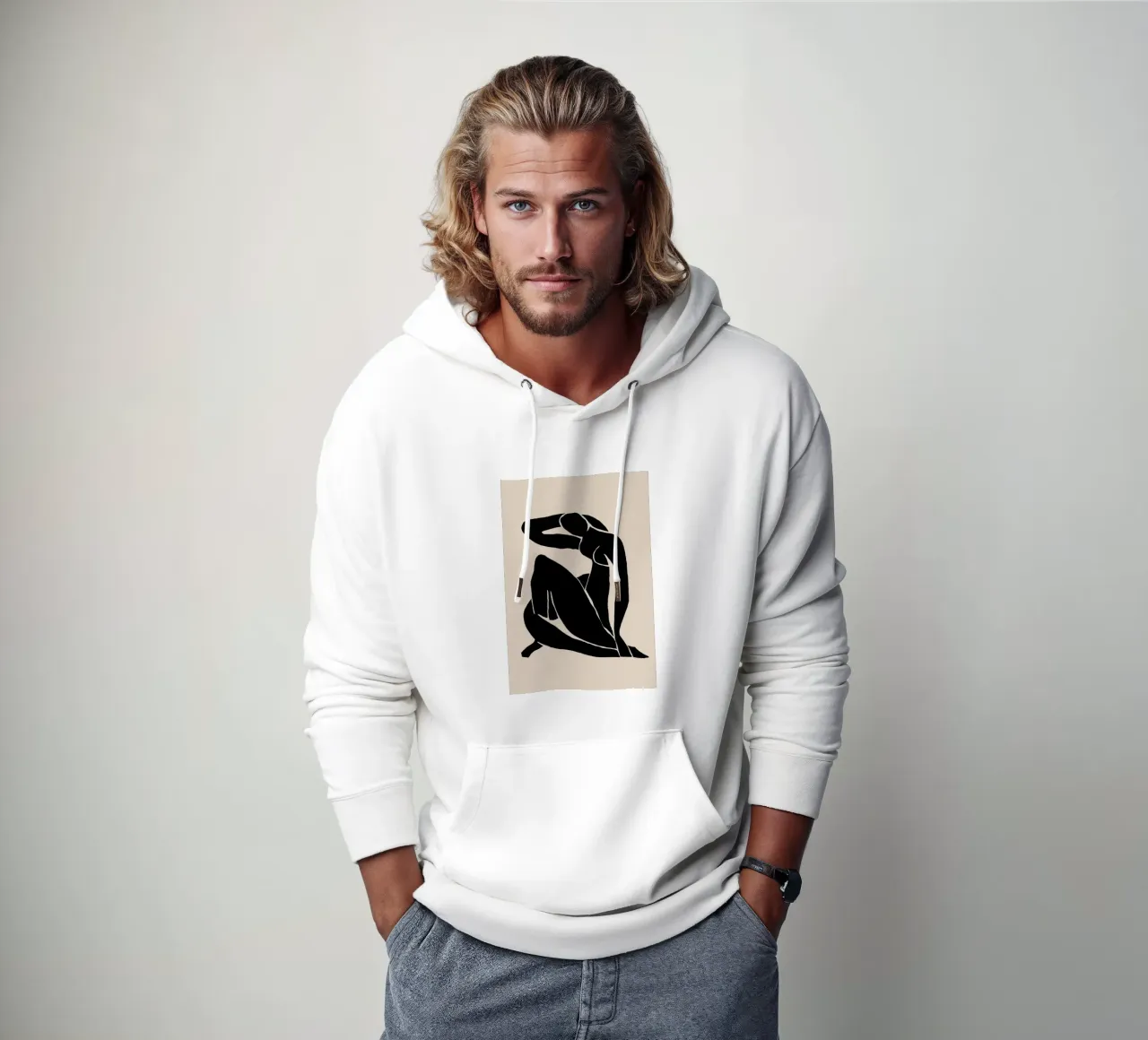 Silhouette di donna in posa rilassata felpa con cappuccio da Melloi Art Print