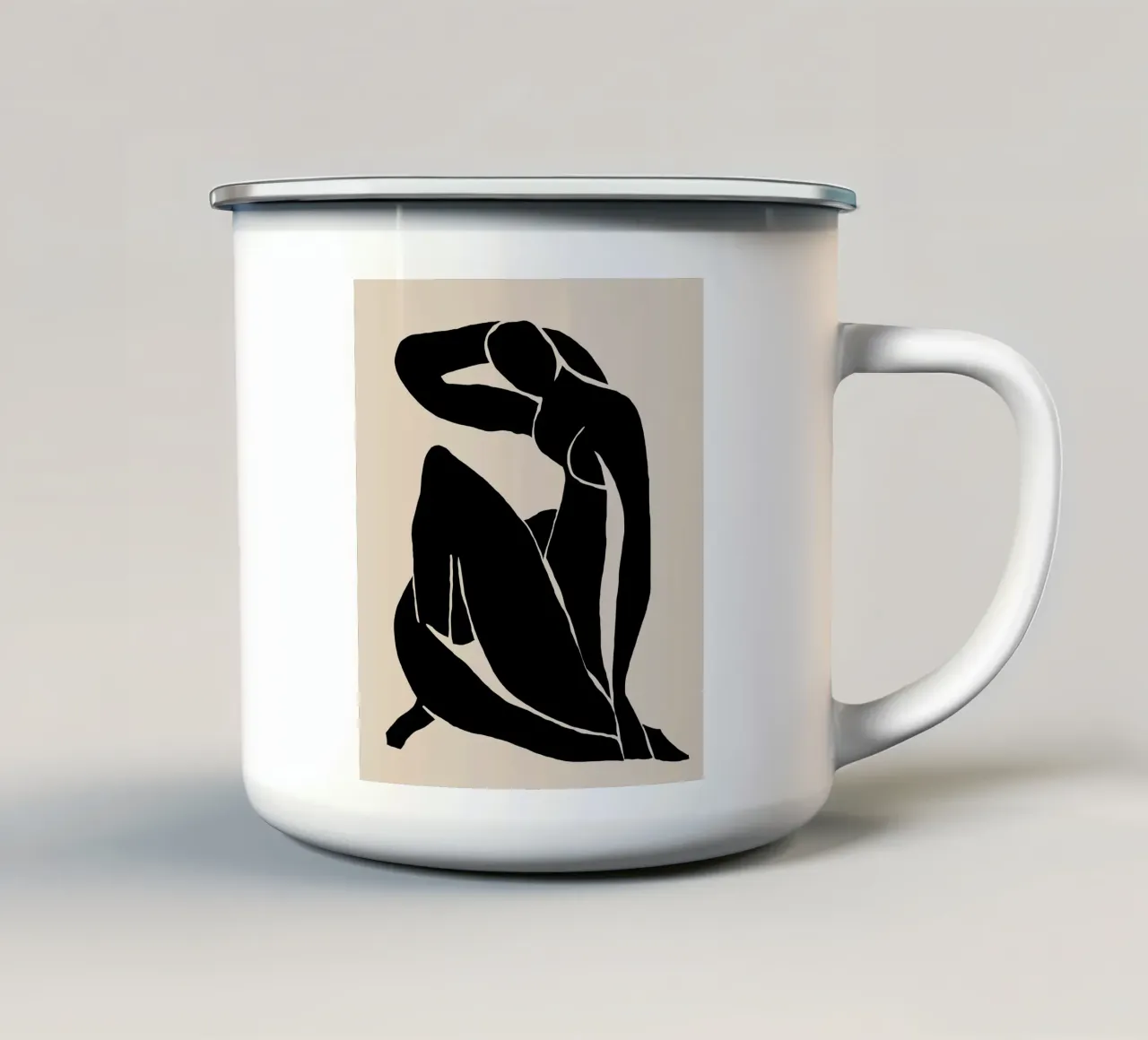 Silhouette di donna in posa rilassata tazza in smalto da Melloi Art Print