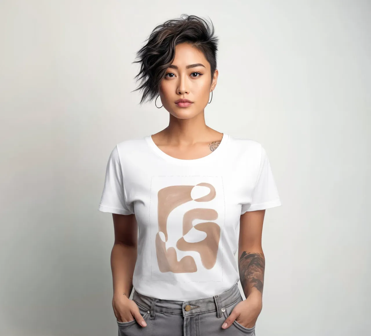Forme astratte curve di colore marrone t-shirt da donna da Melloi Art Print