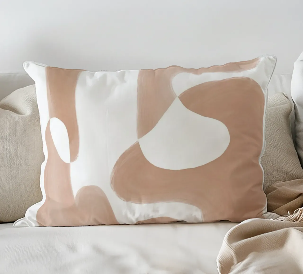 Forme astratte curve di colore marrone cuscino da Melloi Art Print