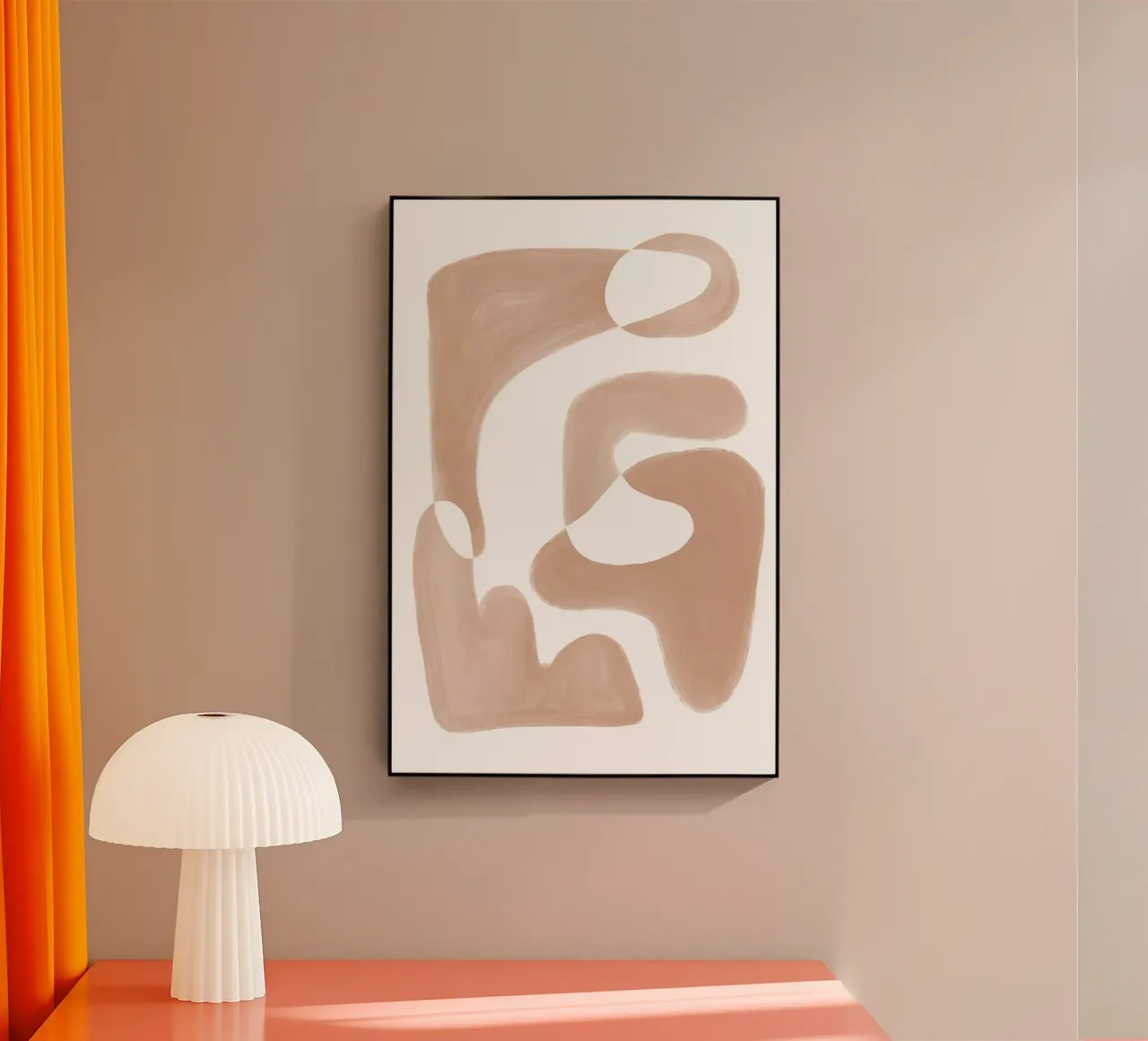 Forme astratte curve di colore marrone plexiglass con Cornice Artbox da Melloi Art Print