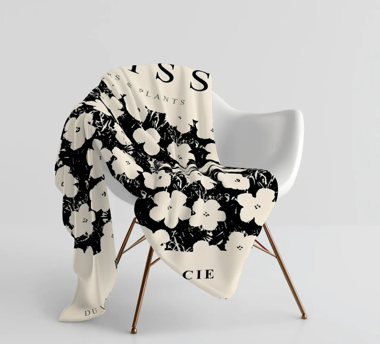 Matisse, motivo floreale in bianco e nero coperta in pile da Whole©