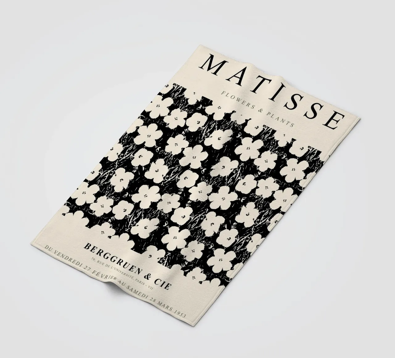 Matisse, motivo floreale in bianco e nero coperta in pile da Whole©