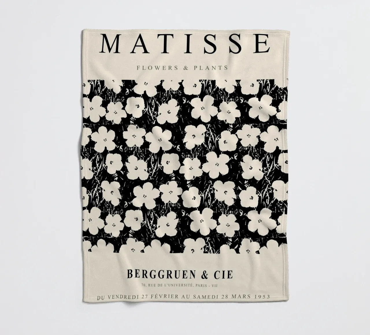 Matisse, motivo floreale in bianco e nero coperta in pile da Whole©