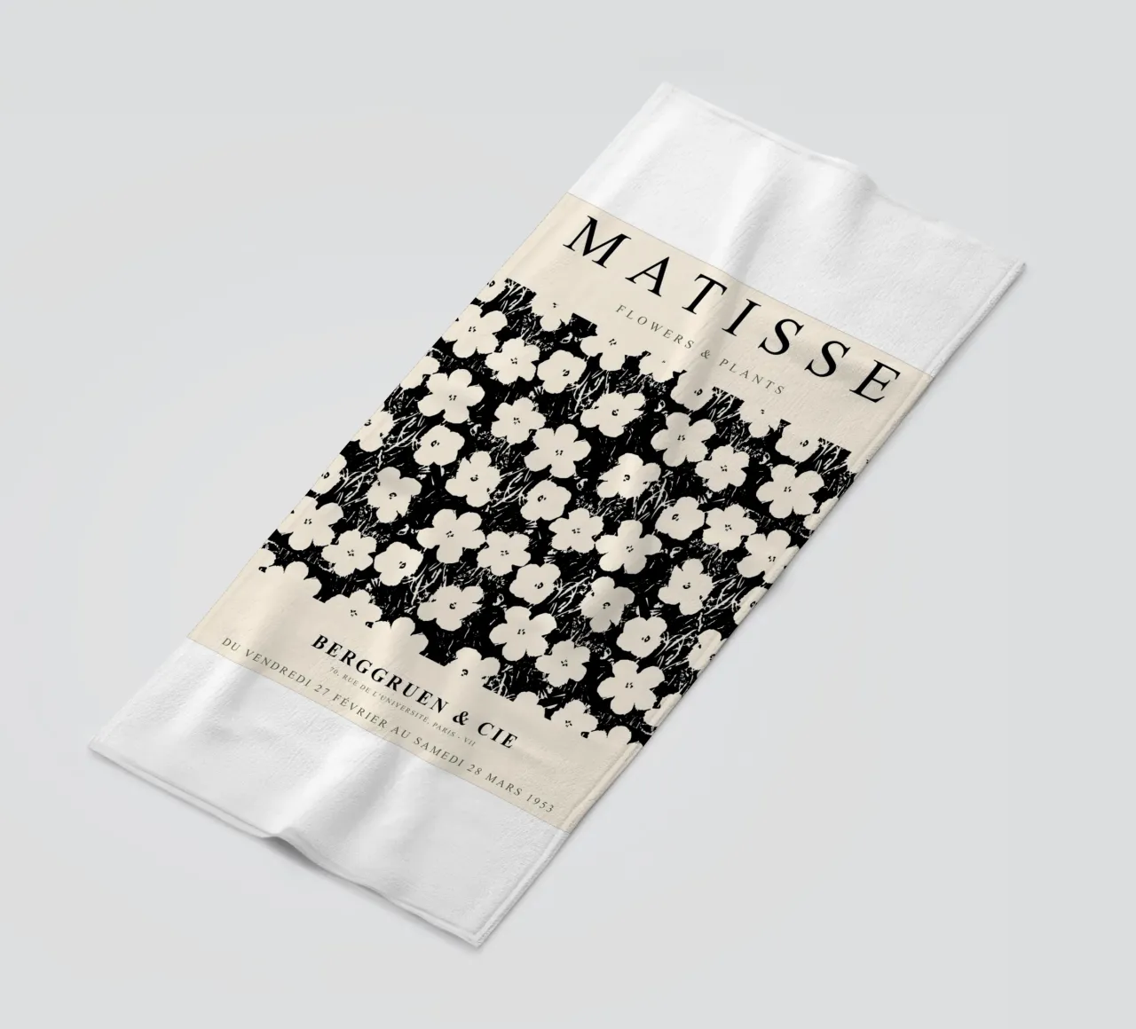 Matisse, motivo floreale in bianco e nero telo mare da Whole©
