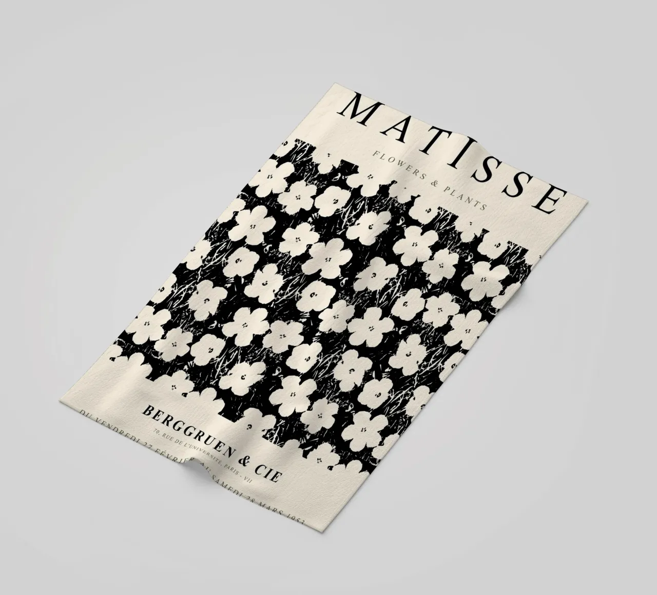 Matisse, motivo floreale in bianco e nero telo mare da Whole©
