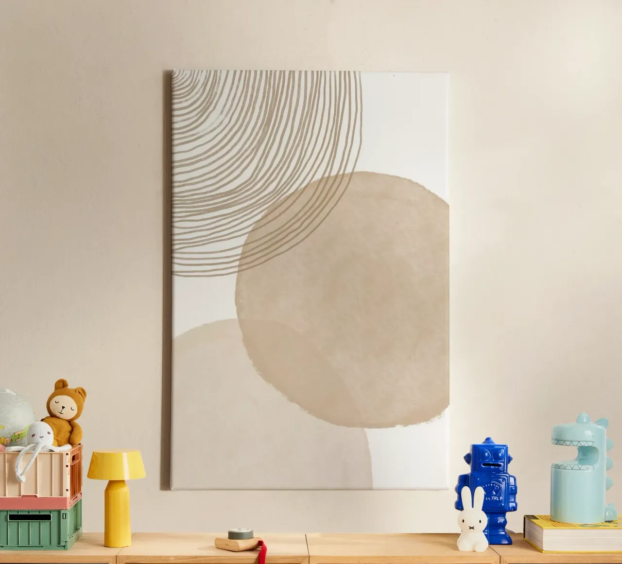 Neutral Abstract Shapes canvas with Floater frame by Melloi Art Print