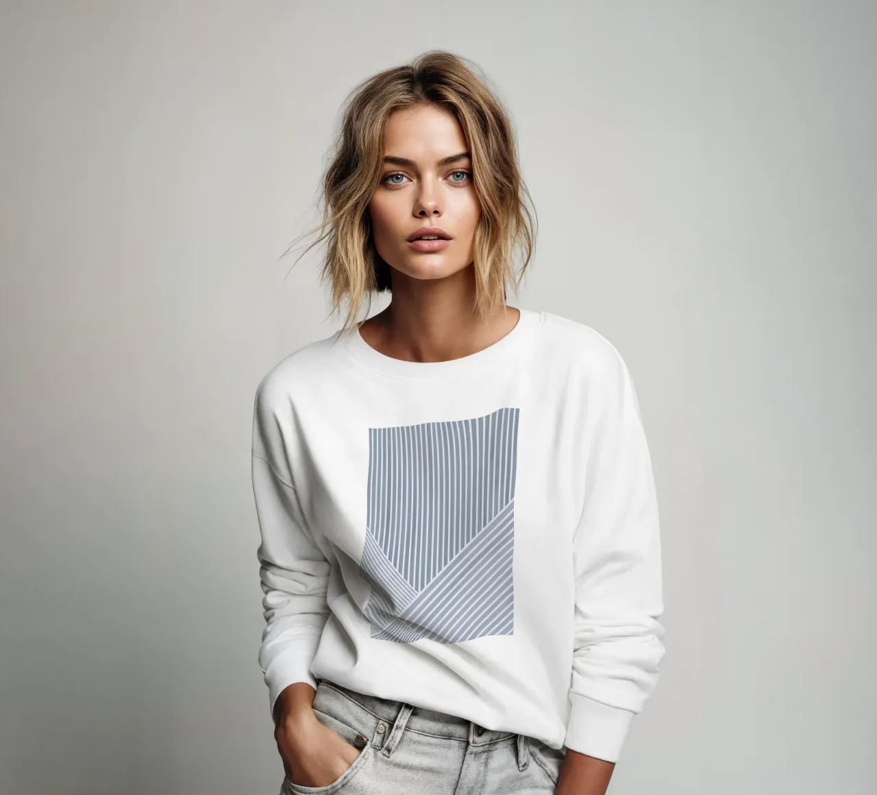 Geometrico a righe bianche e azzurre felpa da Melloi Art Print