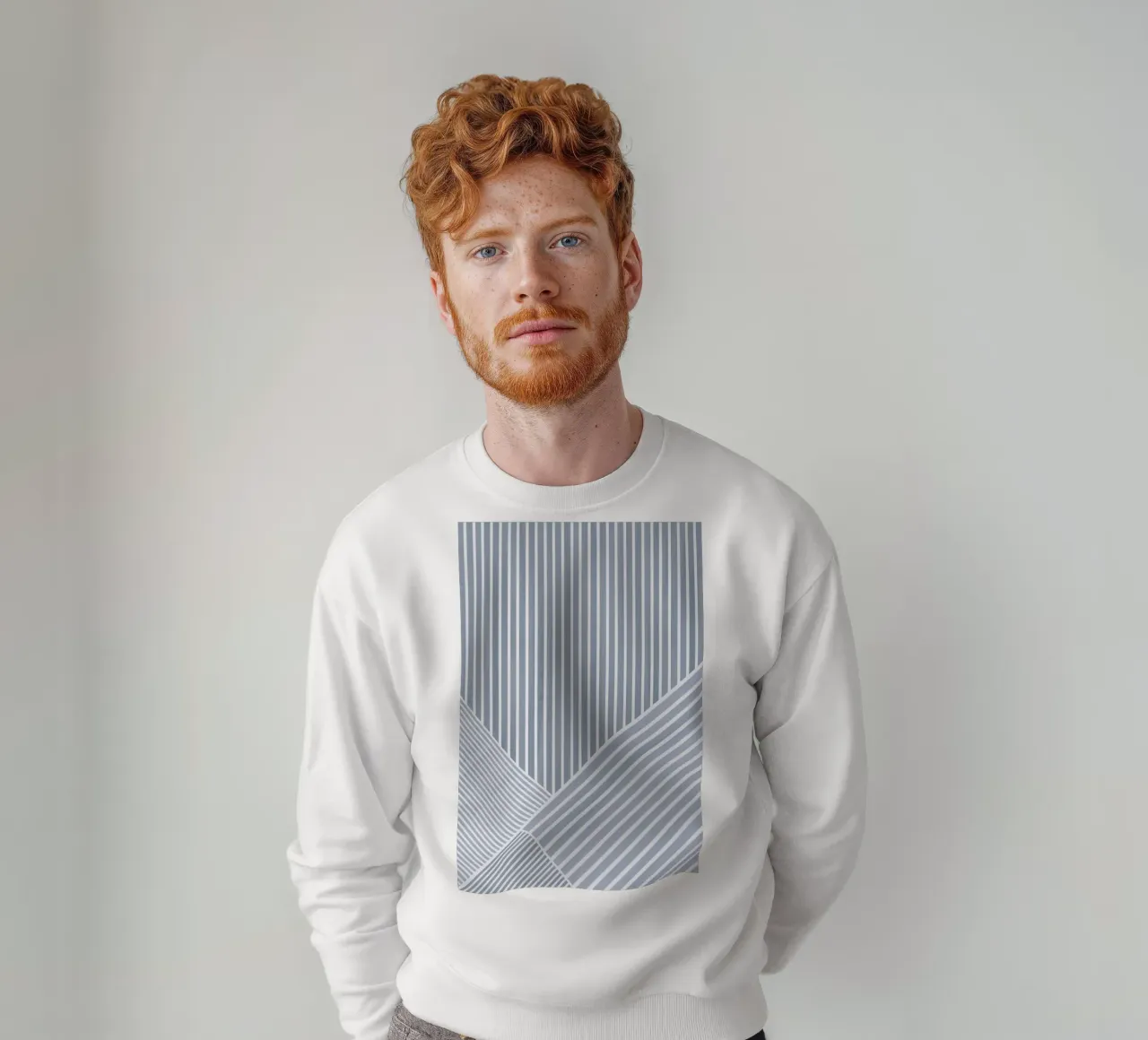 Geometrico a righe bianche e azzurre felpa da Melloi Art Print