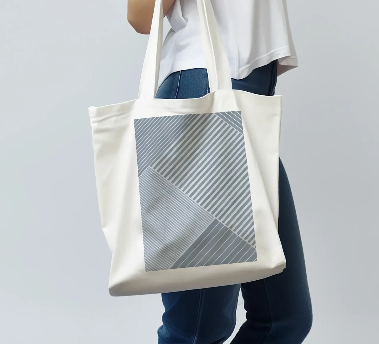 Light Blue and White Striped tote bag by Melloi Art Print