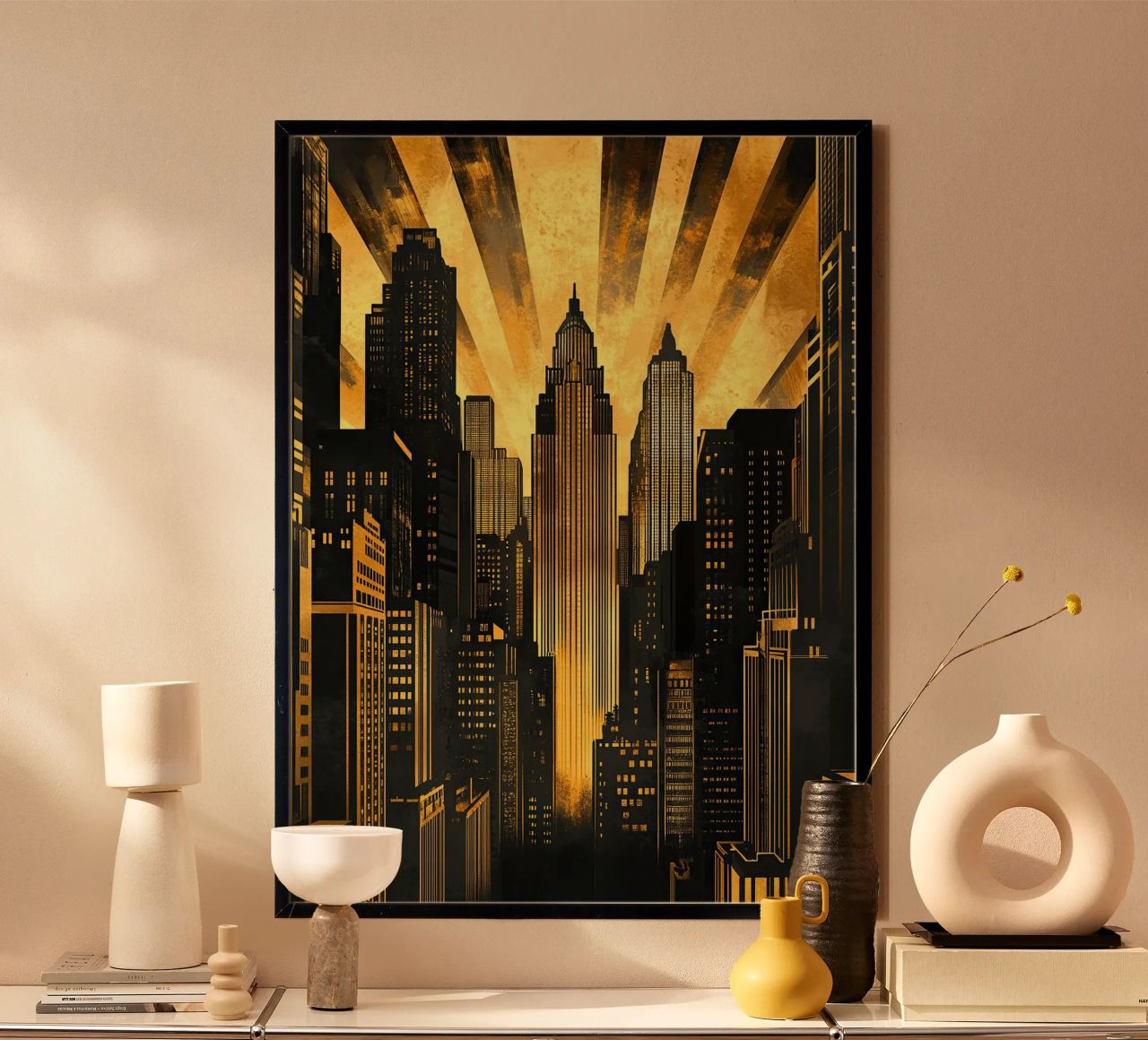 Art Deco New York Gold poster by Nikis Art Studio