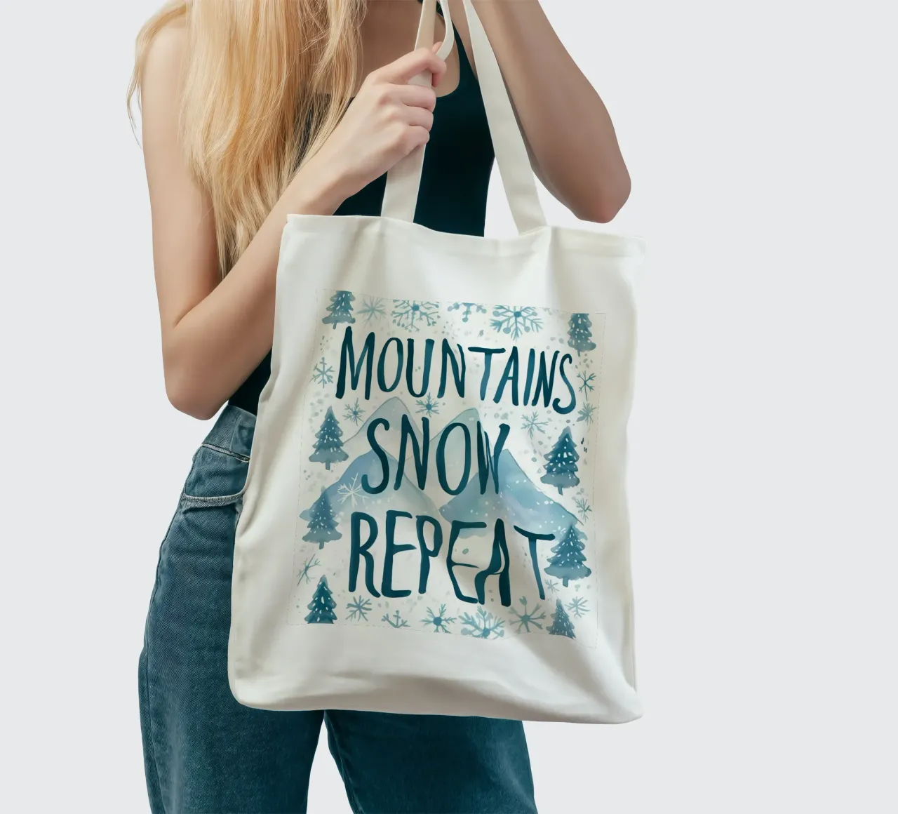 Mountains Snow Repeat No 1 borsa in juta da treechild