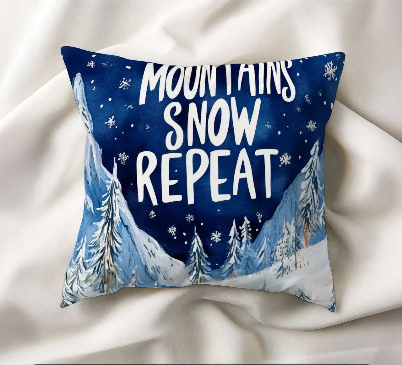 Mountains Snow Repeat No 2 cuscino da treechild