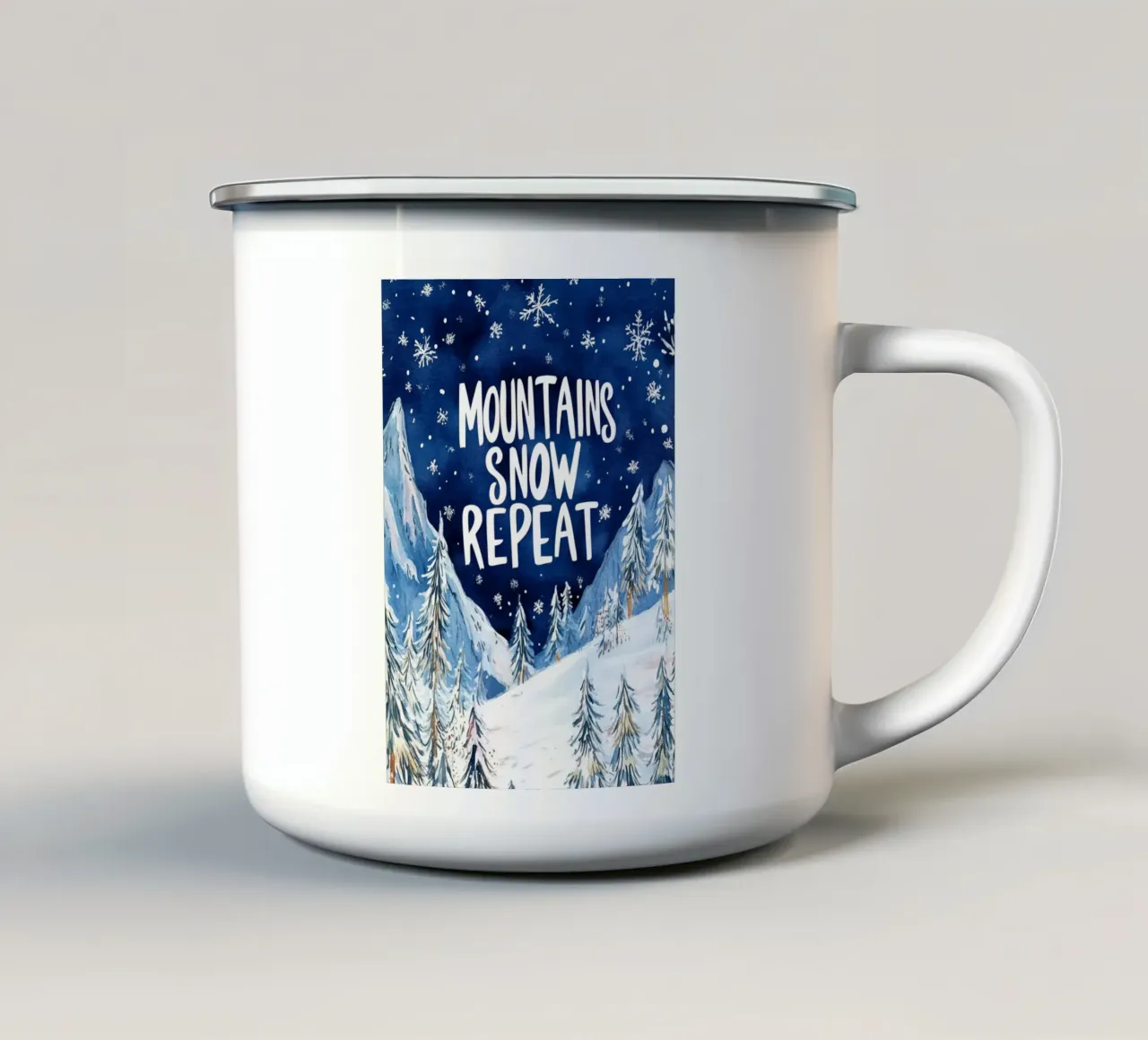 Mountains Snow Repeat No 2 tazza in smalto da treechild
