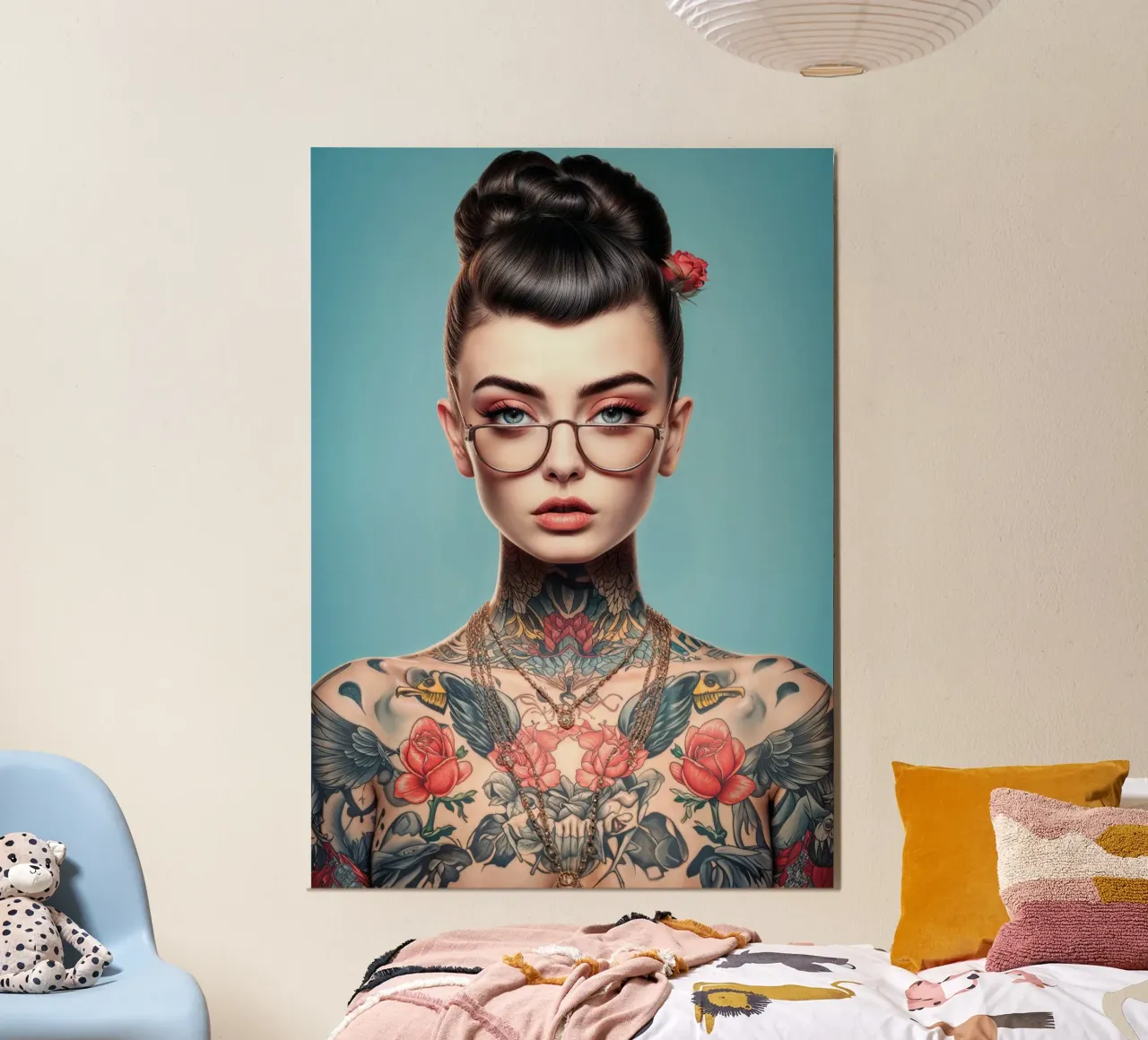 Pinup Tattoo Girl poster with plastic frame by Lootprint