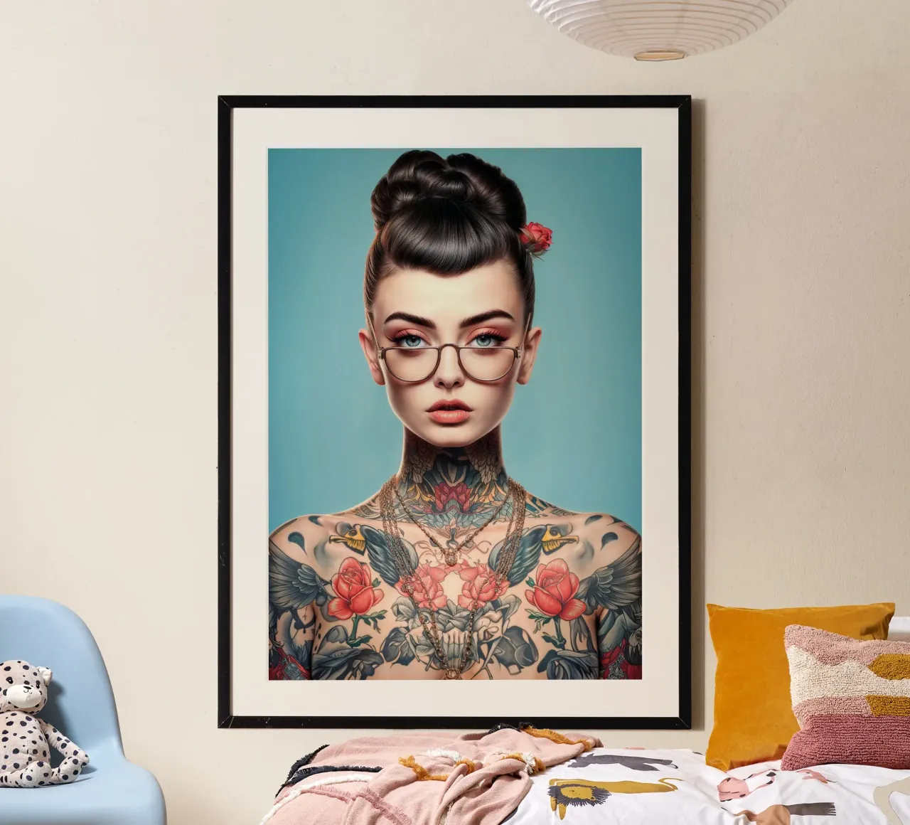Pinup Tattoo Girl poster with plastic frame by Lootprint