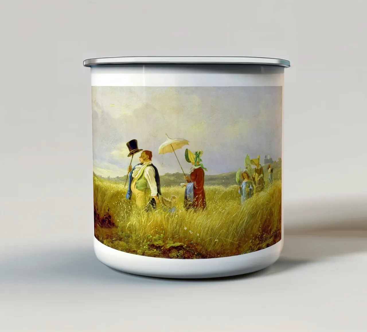 Carl Spitzweg - The Sunday Stroll Emaille Tasse von ARTOTHEK