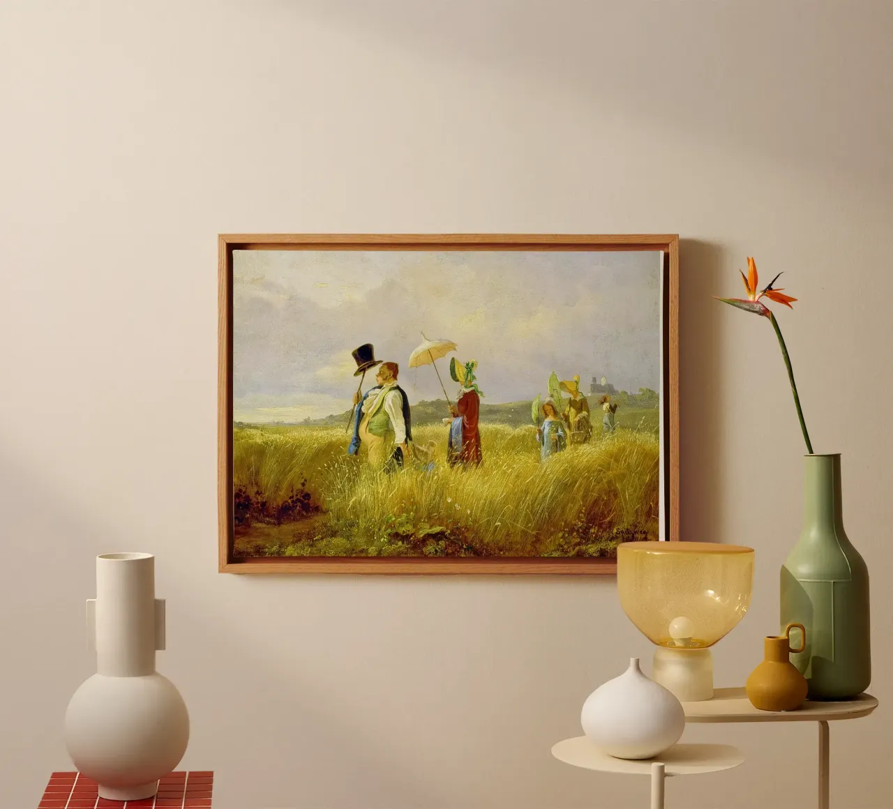 Carl Spitzweg - The Sunday Stroll canvas with Floater frame by ARTOTHEK
