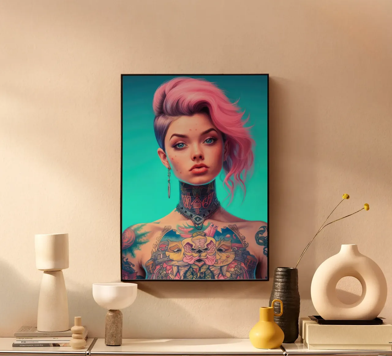 Ragazza punk con capelli rosa alluminio dibond da Lootprint