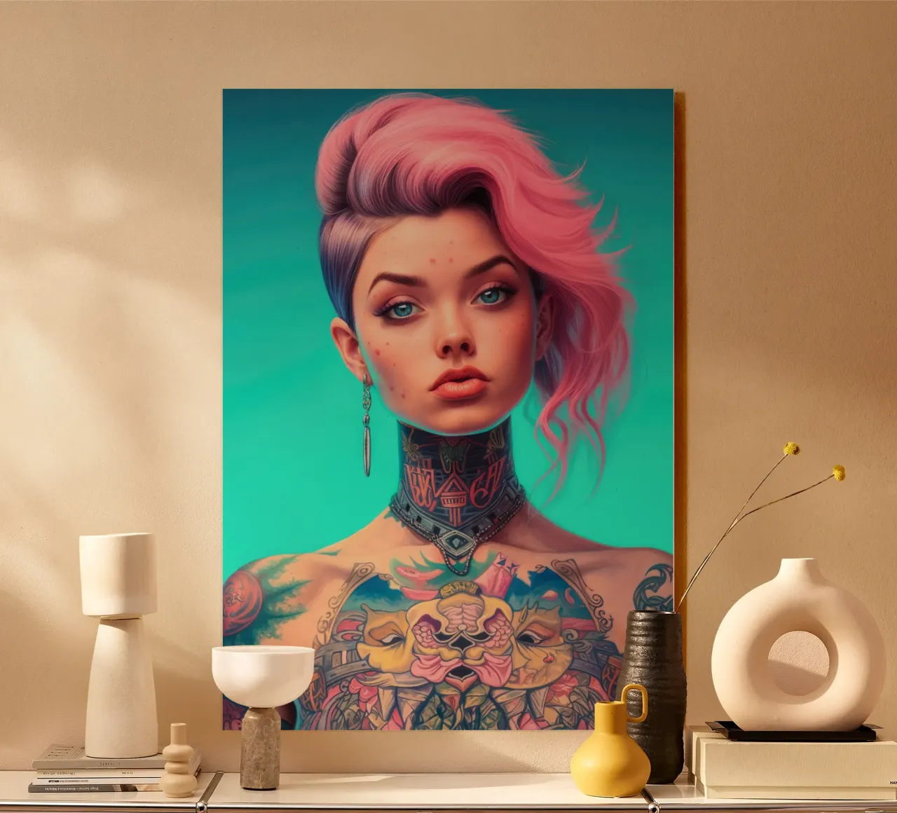 Ragazza punk con capelli rosa alluminio dibond da Lootprint