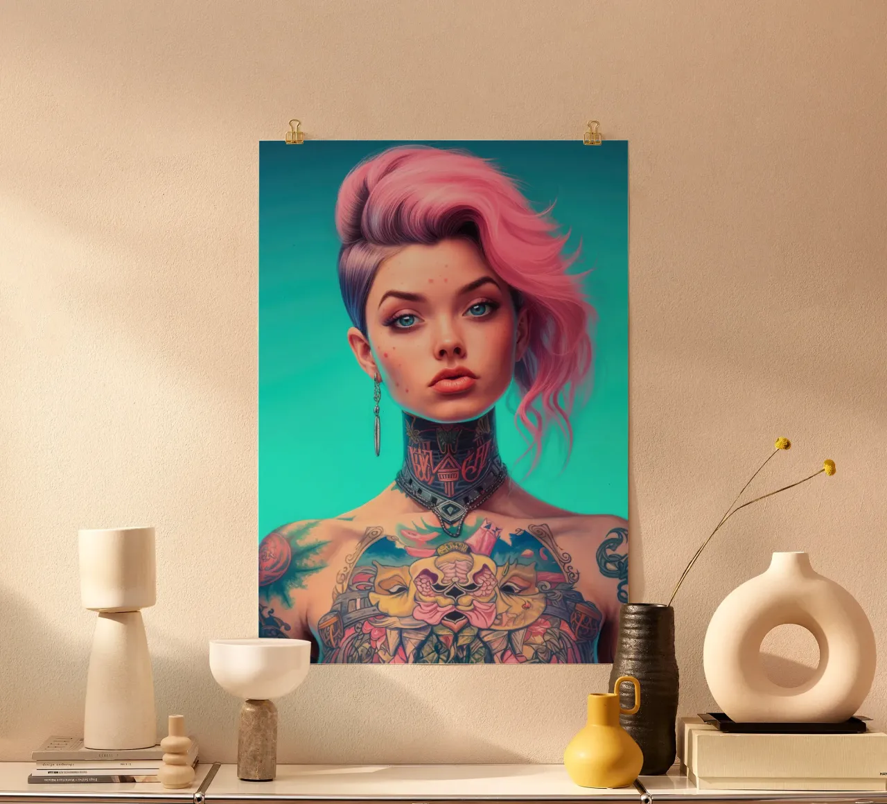 Ragazza punk con capelli rosa carta hahnemühle da Lootprint