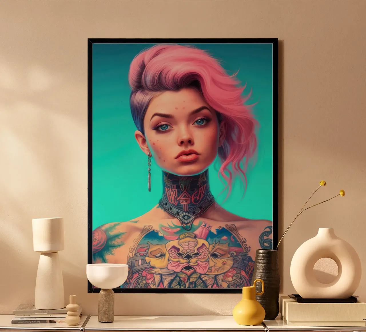 Ragazza punk con capelli rosa carta hahnemühle da Lootprint