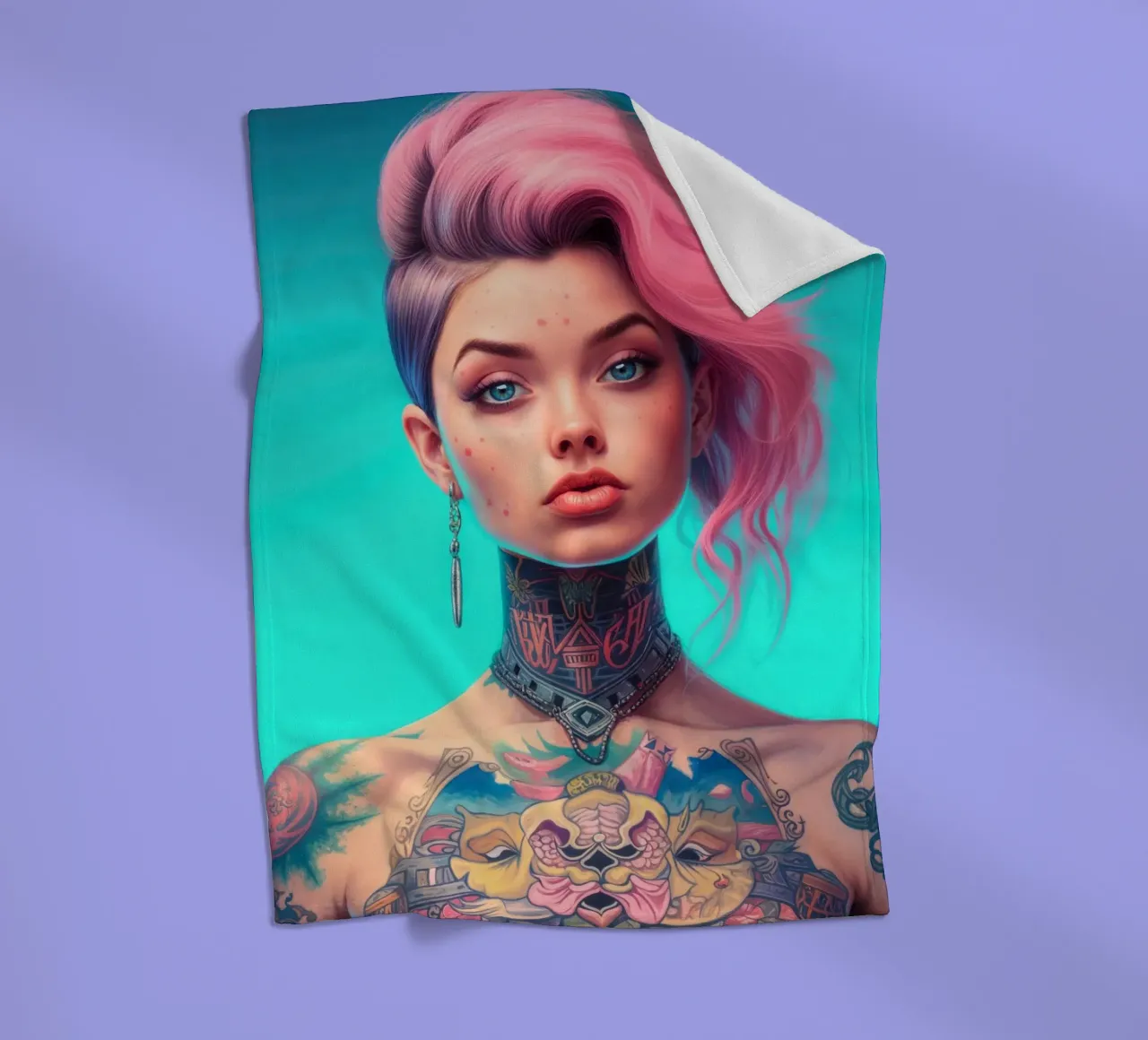Punk Girl with Pink Hair fleece blanket by Lootprint