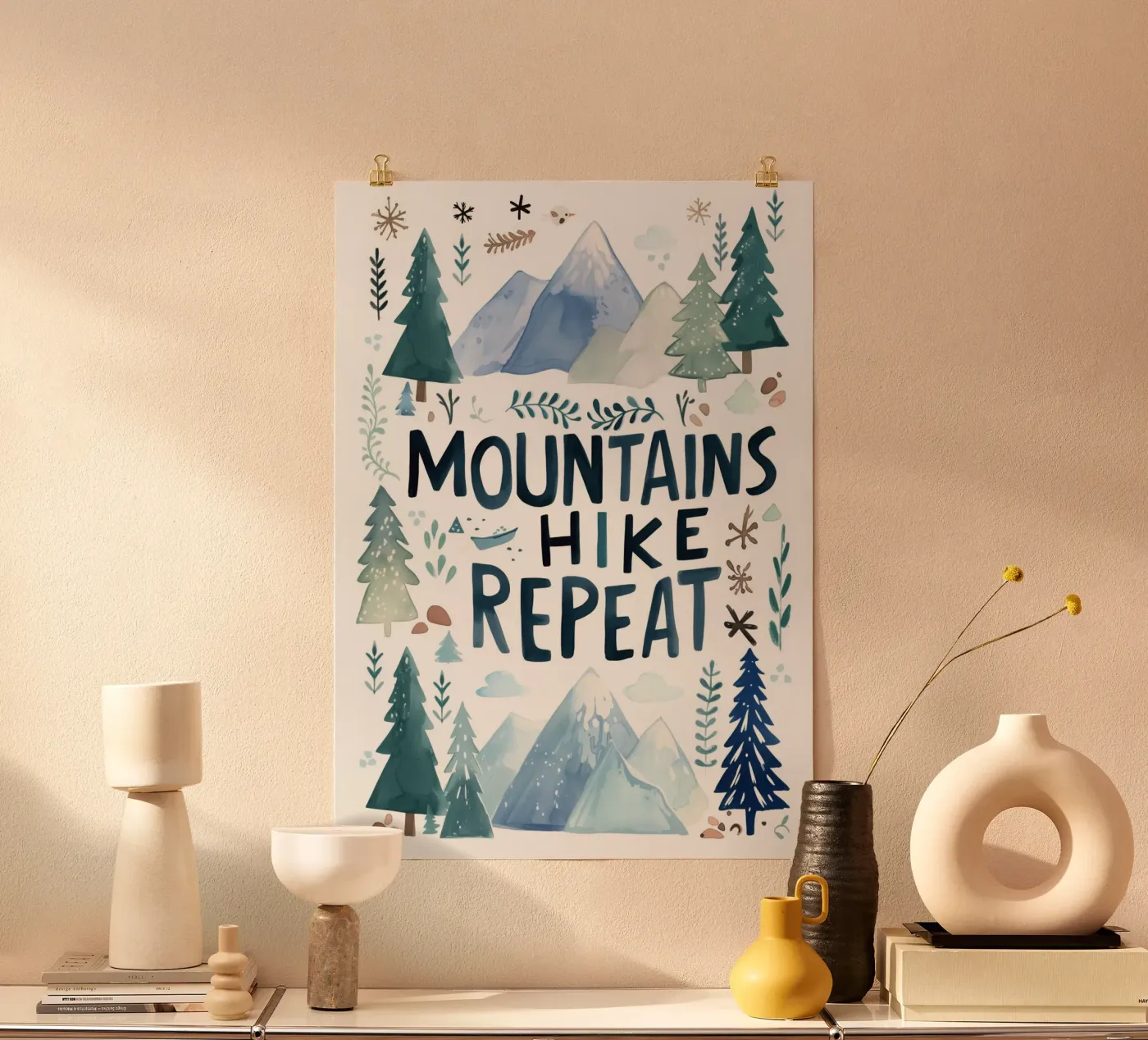 Mountains Hike Repeat poster van treechild