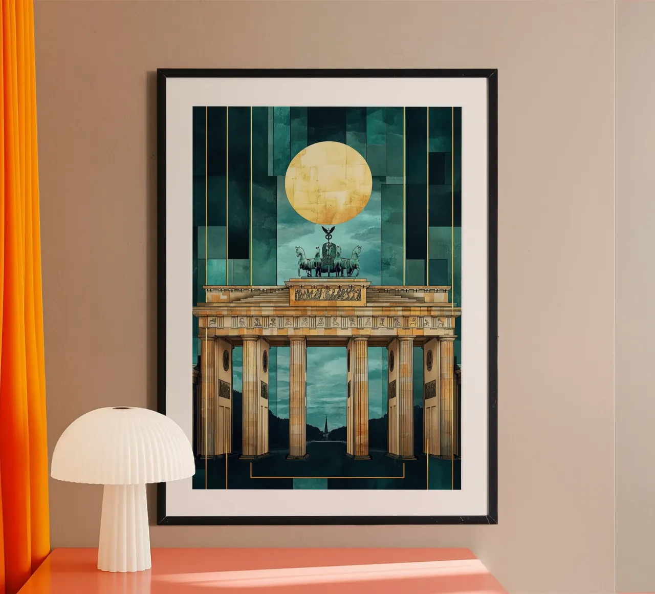 Porta di Brandeburgo di Berlino in stile Art Déco poster con telaio in plastica da Nikis Art Studio