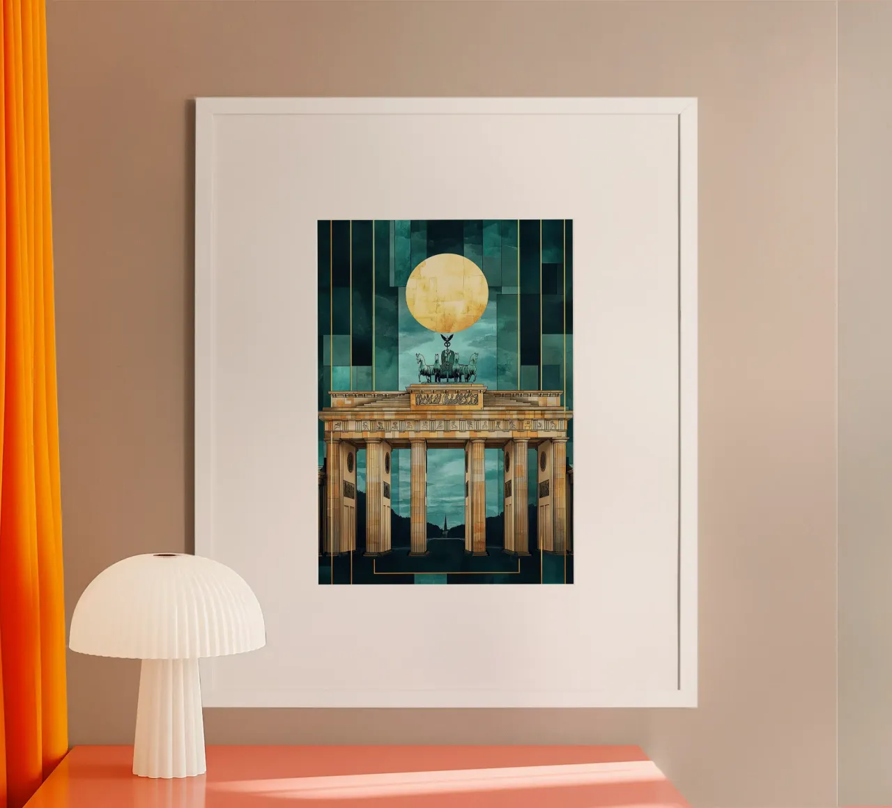 Porta di Brandeburgo di Berlino in stile Art Déco poster con telaio in plastica da Nikis Art Studio
