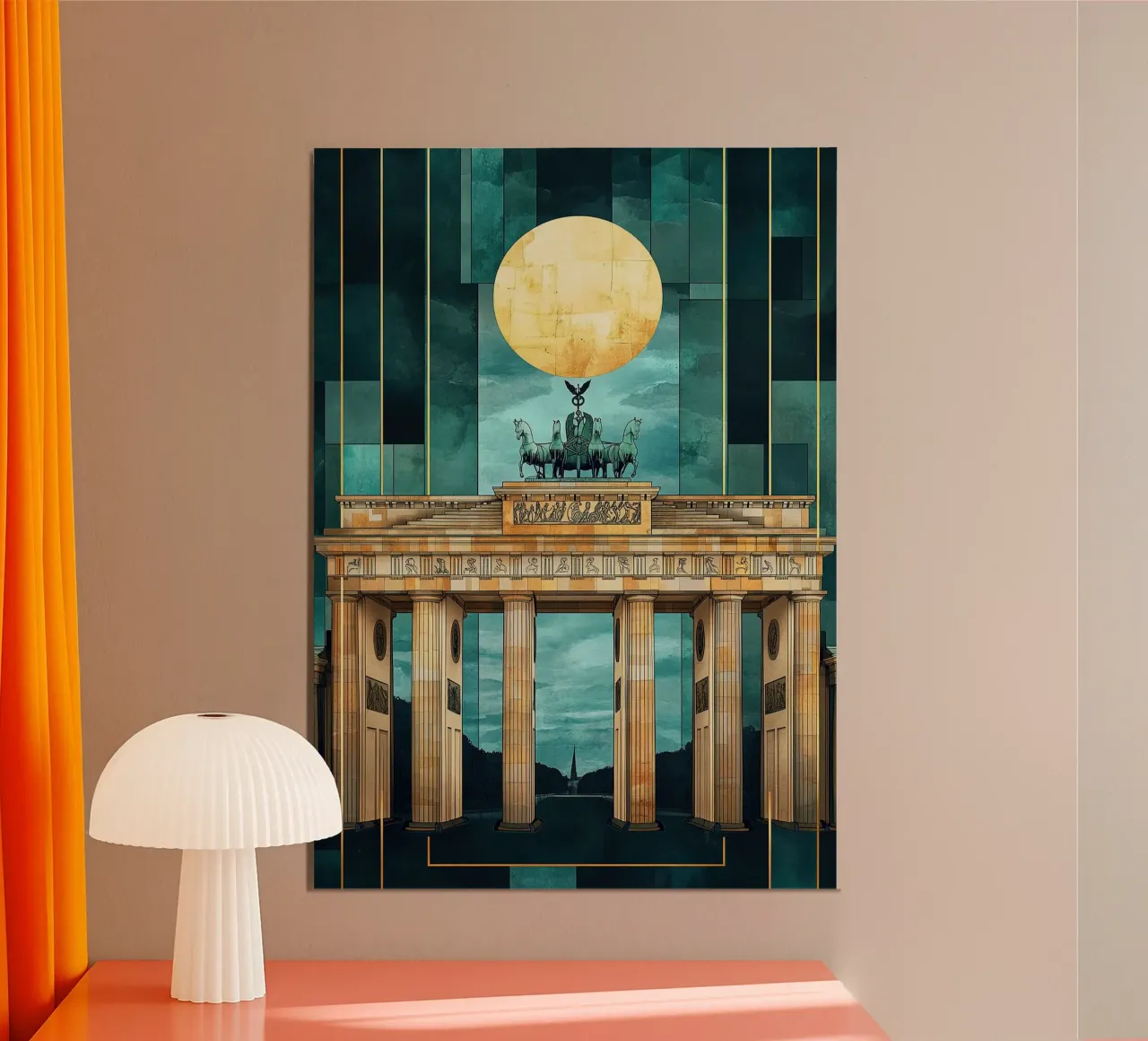 Porta di Brandeburgo di Berlino in stile Art Déco poster con telaio in plastica da Nikis Art Studio