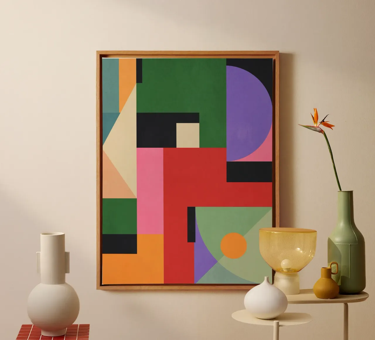 Kleurrijke geometrische abstracte kunst 7 canvas met Baklijst van Gaite