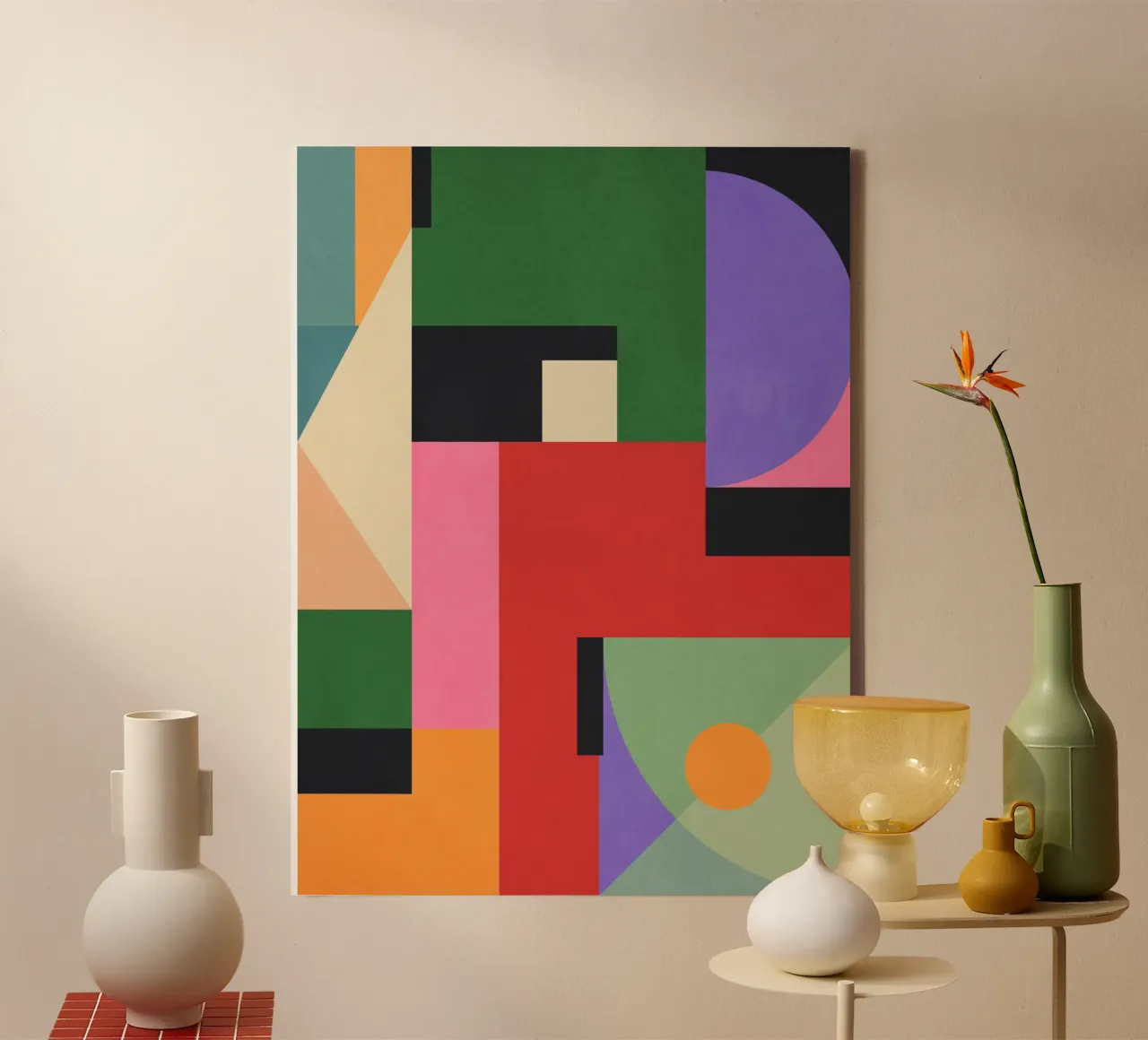 Kleurrijke geometrische abstracte kunst 7 canvas met Baklijst van Gaite