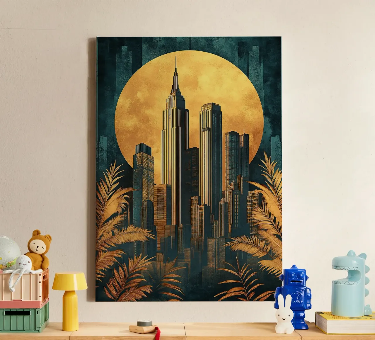 Art Deco "Gilded Lines, Timeless Designs" tela con Cornice a cassetta da Nikis Art Studio