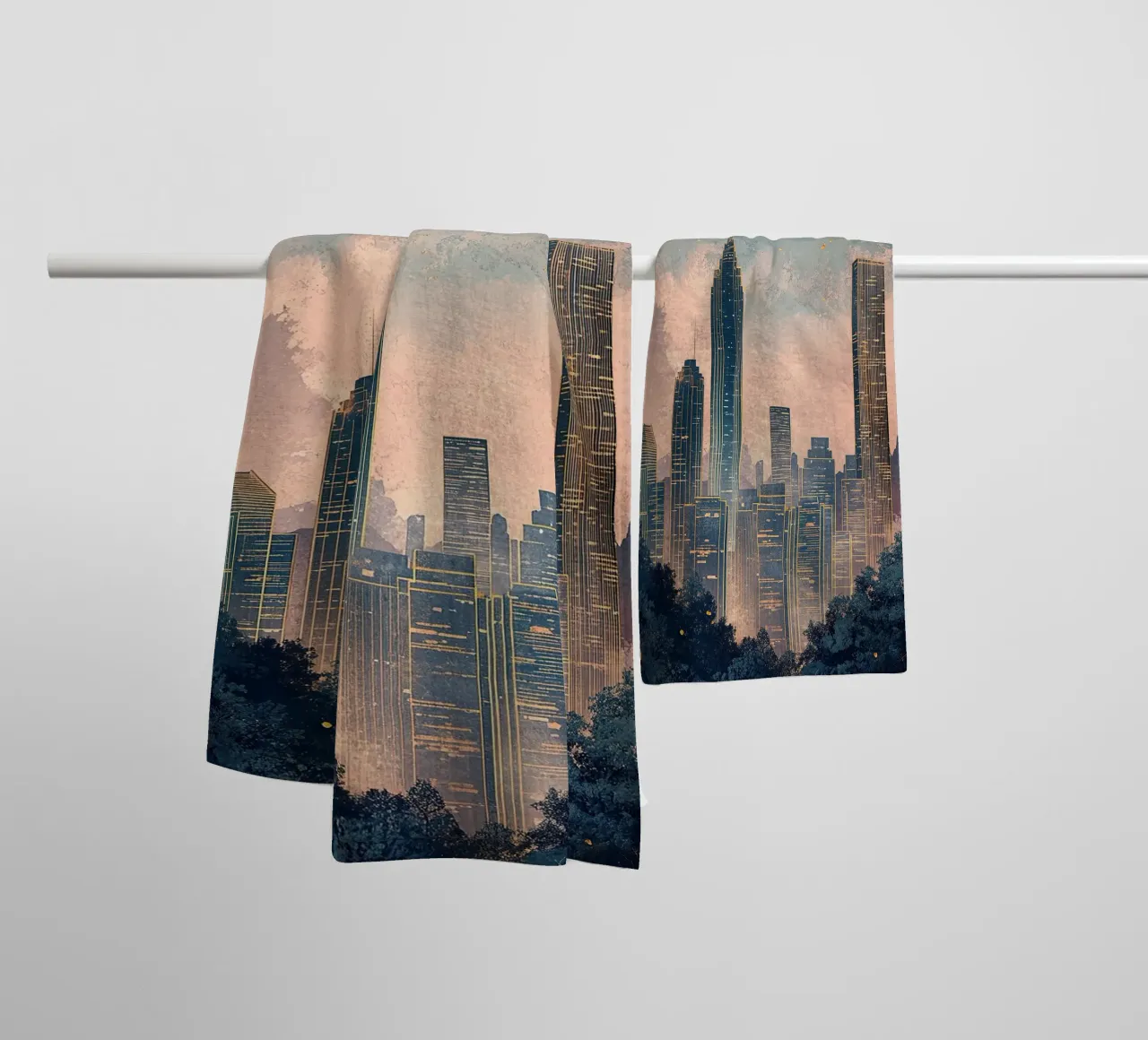 Skyline "Orizzonti opulenti asciugamano da bagno da Nikis Art Studio