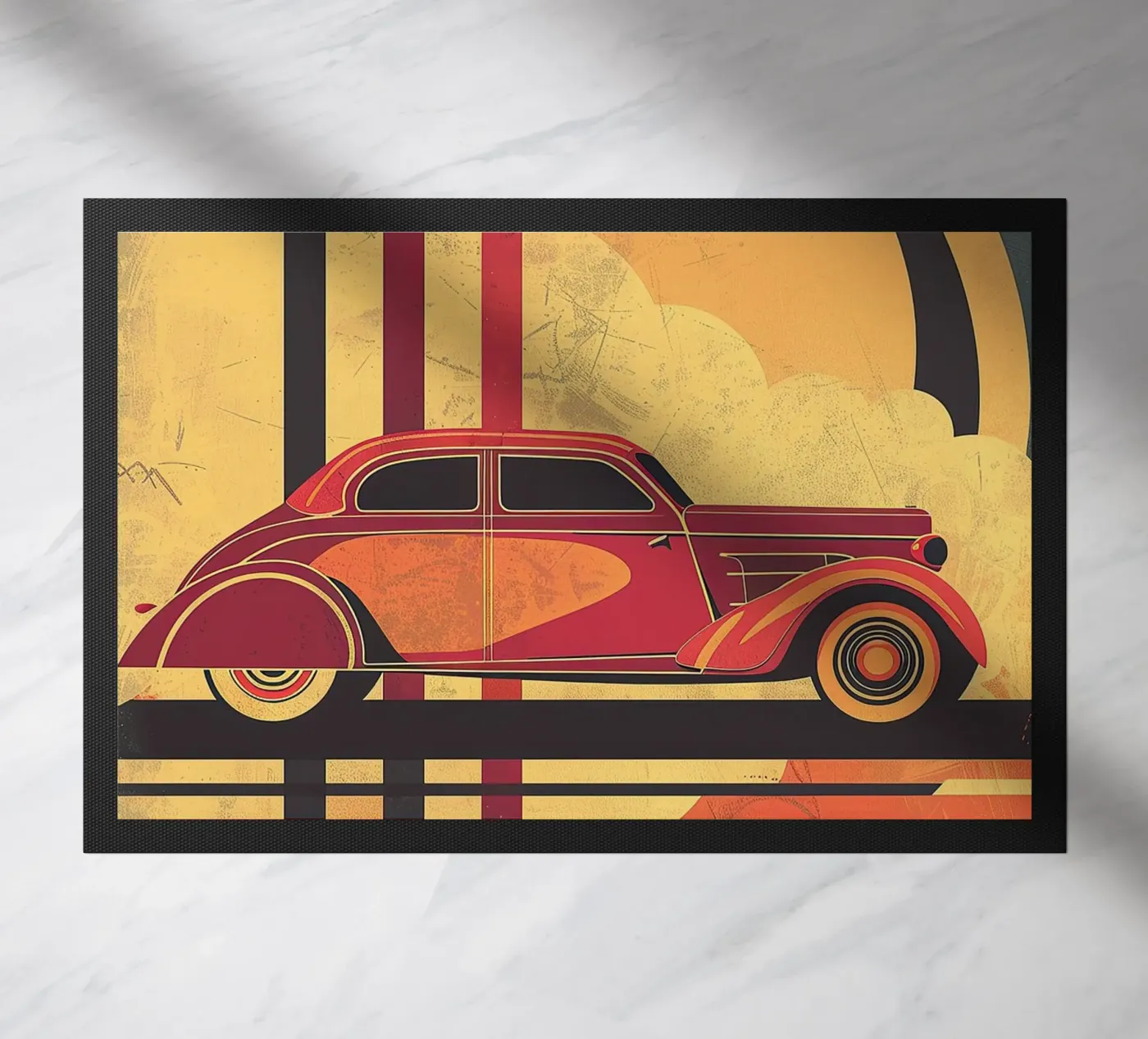 Art Deco Oldtimer Fußmatte von Nikis Art Studio