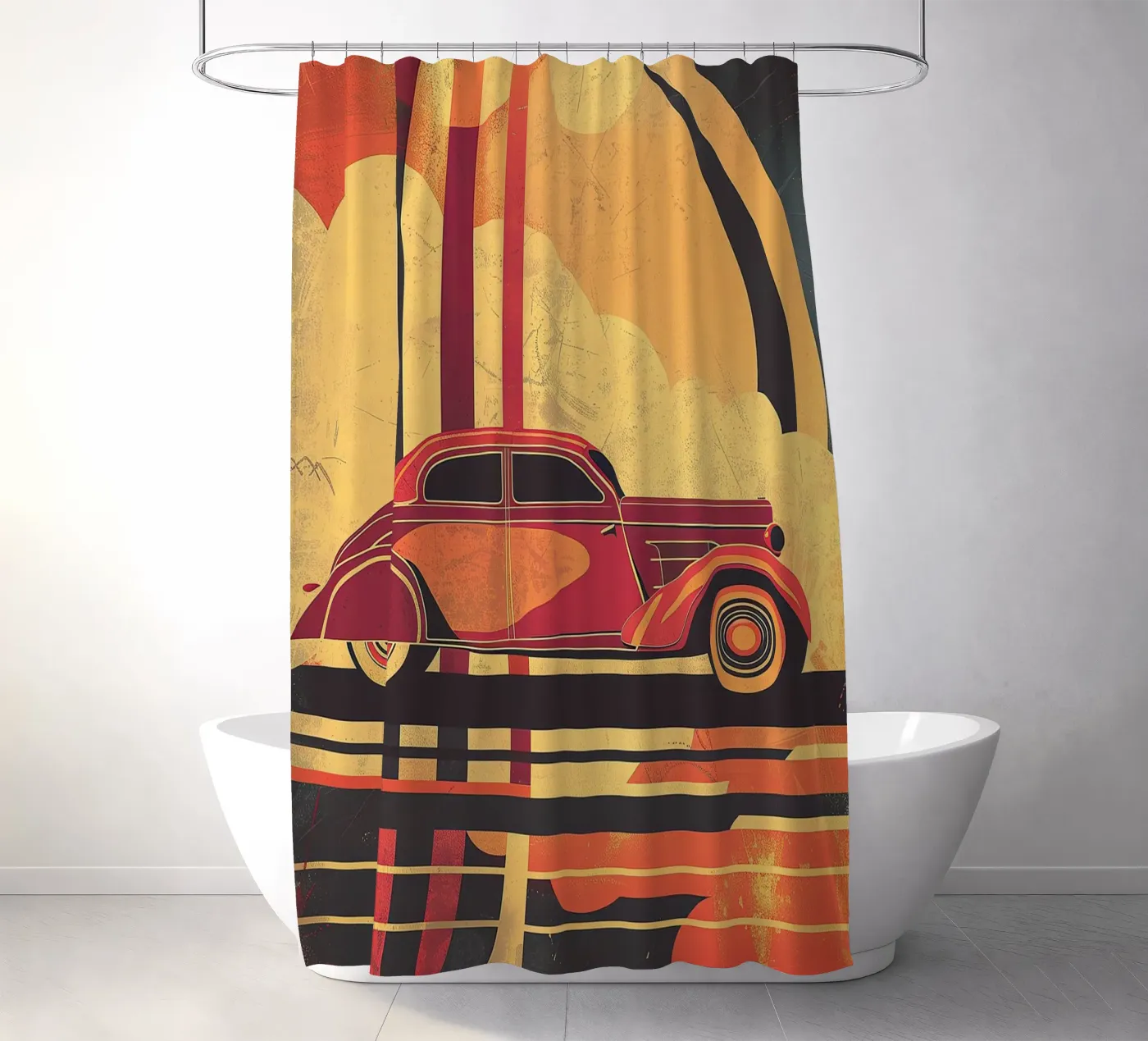 Art Deco Oldtimer Duschvorhang von Nikis Art Studio