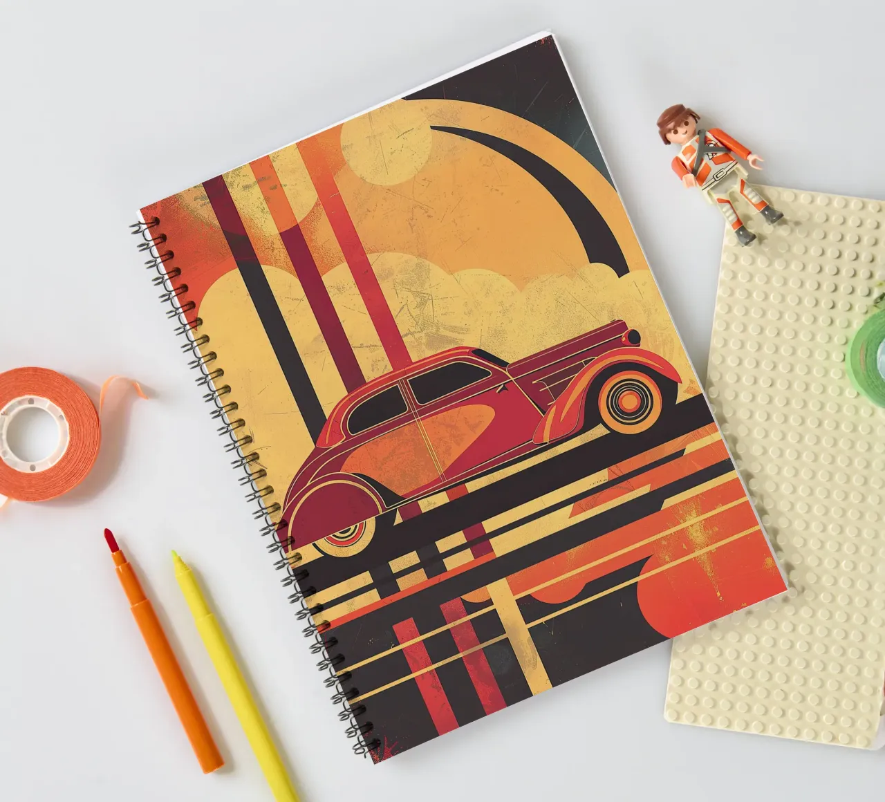 Art Deco Oldtimer notitieboek met spiraal van Nikis Art Studio