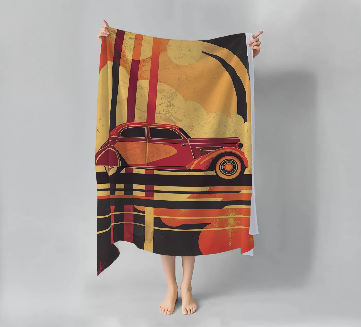Art Deco Oldtimer beach towel by Nikis Art Studio