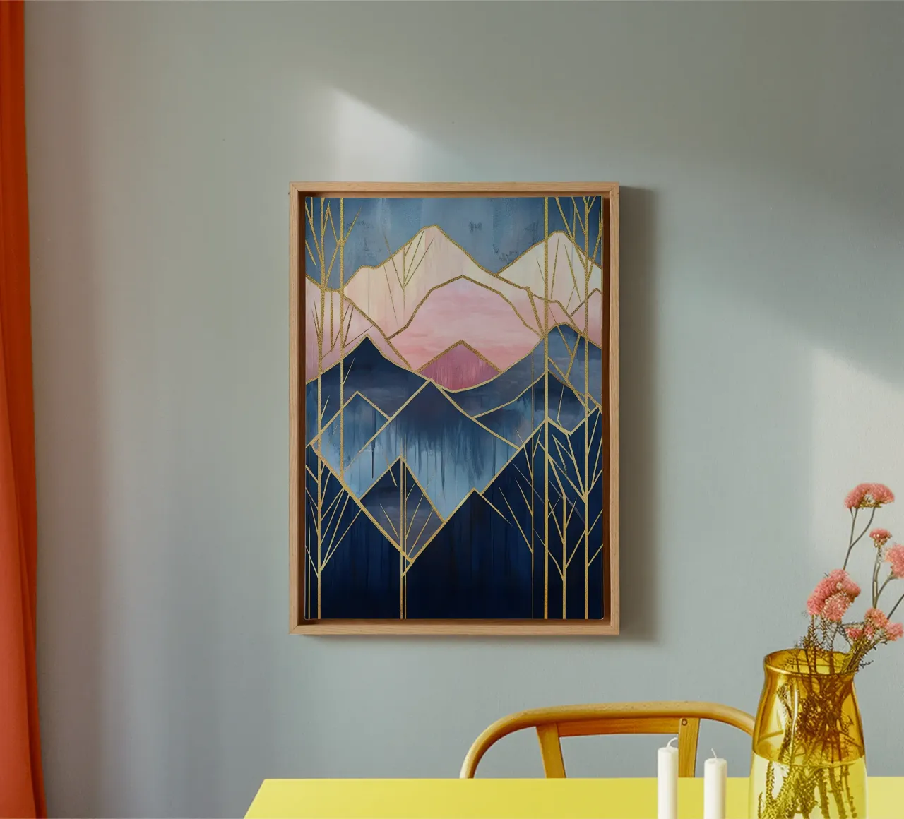 Art Deco landschapsopaal canvas met Baklijst van Nikis Art Studio