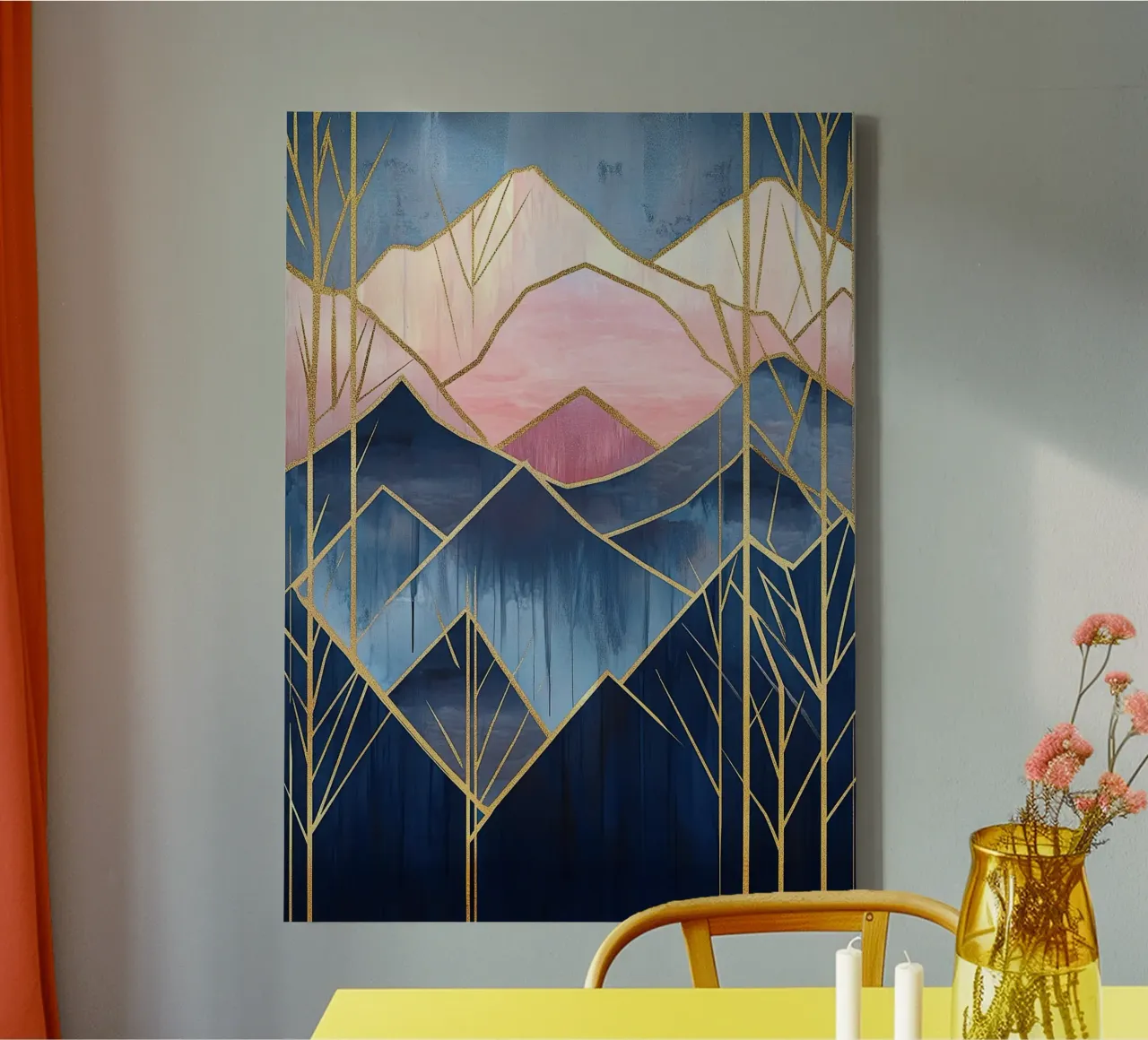 Art Deco landschapsopaal canvas met Baklijst van Nikis Art Studio