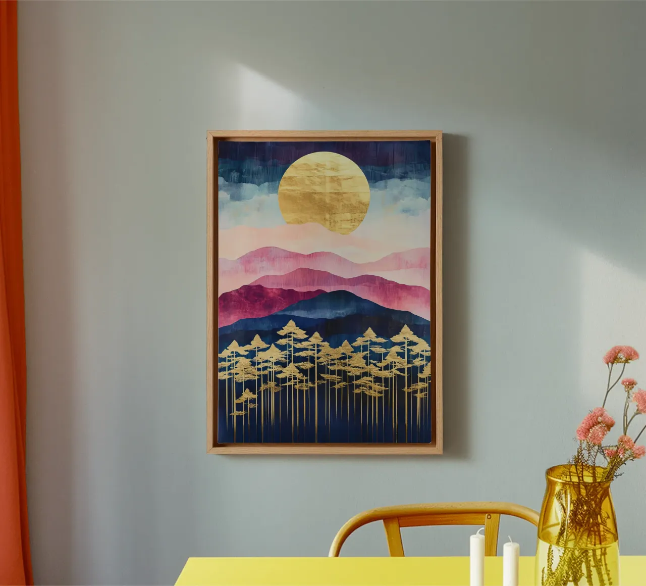 Art Deco Opaal Landschap canvas met Baklijst van Nikis Art Studio