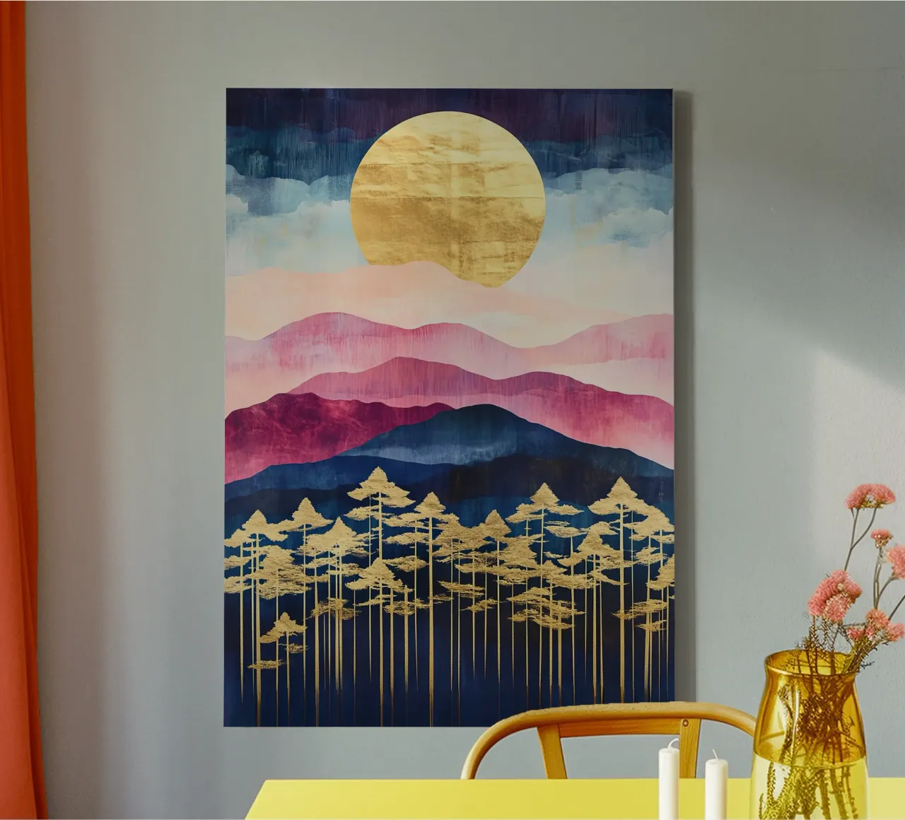 Art Deco Opaal Landschap canvas met Baklijst van Nikis Art Studio