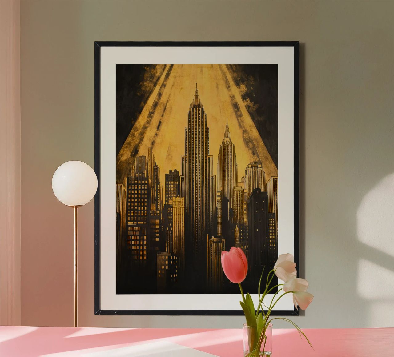 Art Deco Gold Skyline poster by Nikis Art Studio