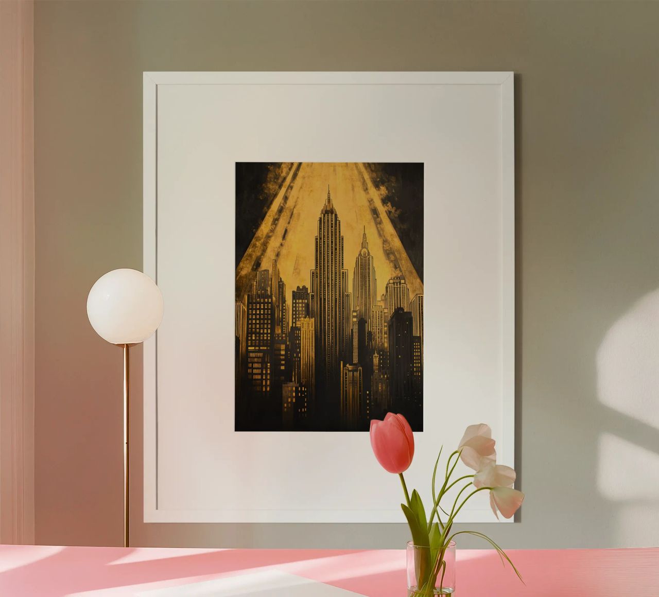 Art Deco Gold Skyline poster by Nikis Art Studio