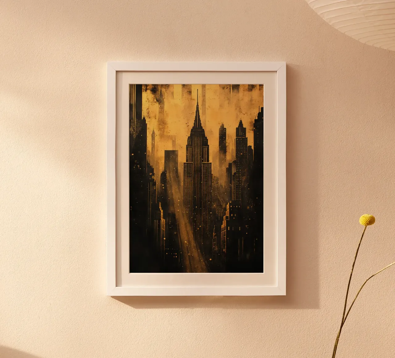 Skyline d'oro Art Deco poster con telaio in legno da Nikis Art Studio