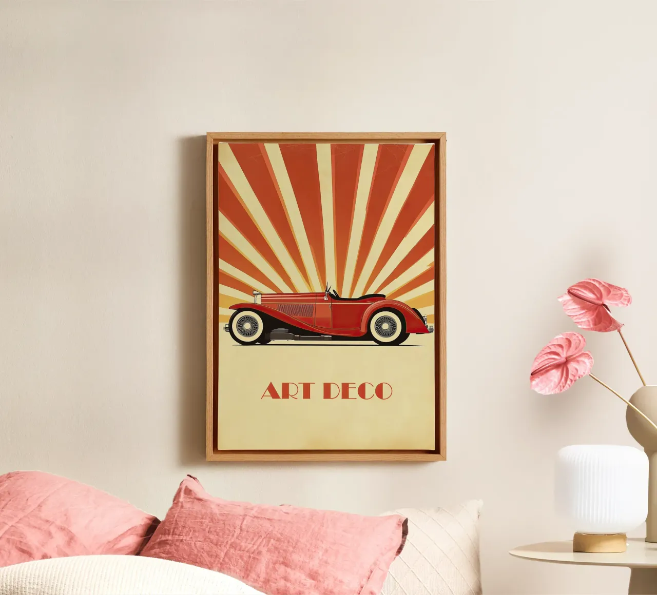 Art Deco Oldtimer Auto tela con Cornice a cassetta da Nikis Art Studio