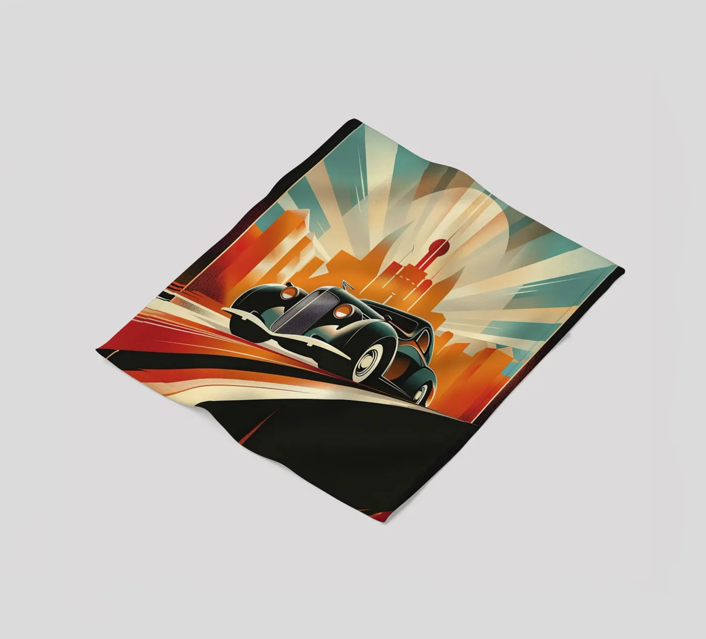 Art Deco Oldtimer Auto Fleecedecke von Nikis Art Studio