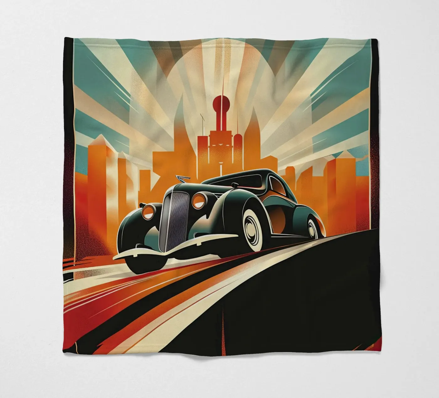 Art Deco Oldtimer Auto Fleecedecke von Nikis Art Studio